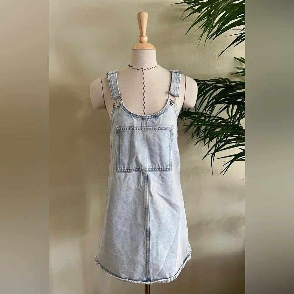 ZARA Light Wash Denim Mini Overall Dress | XS - Picture 2 of 10